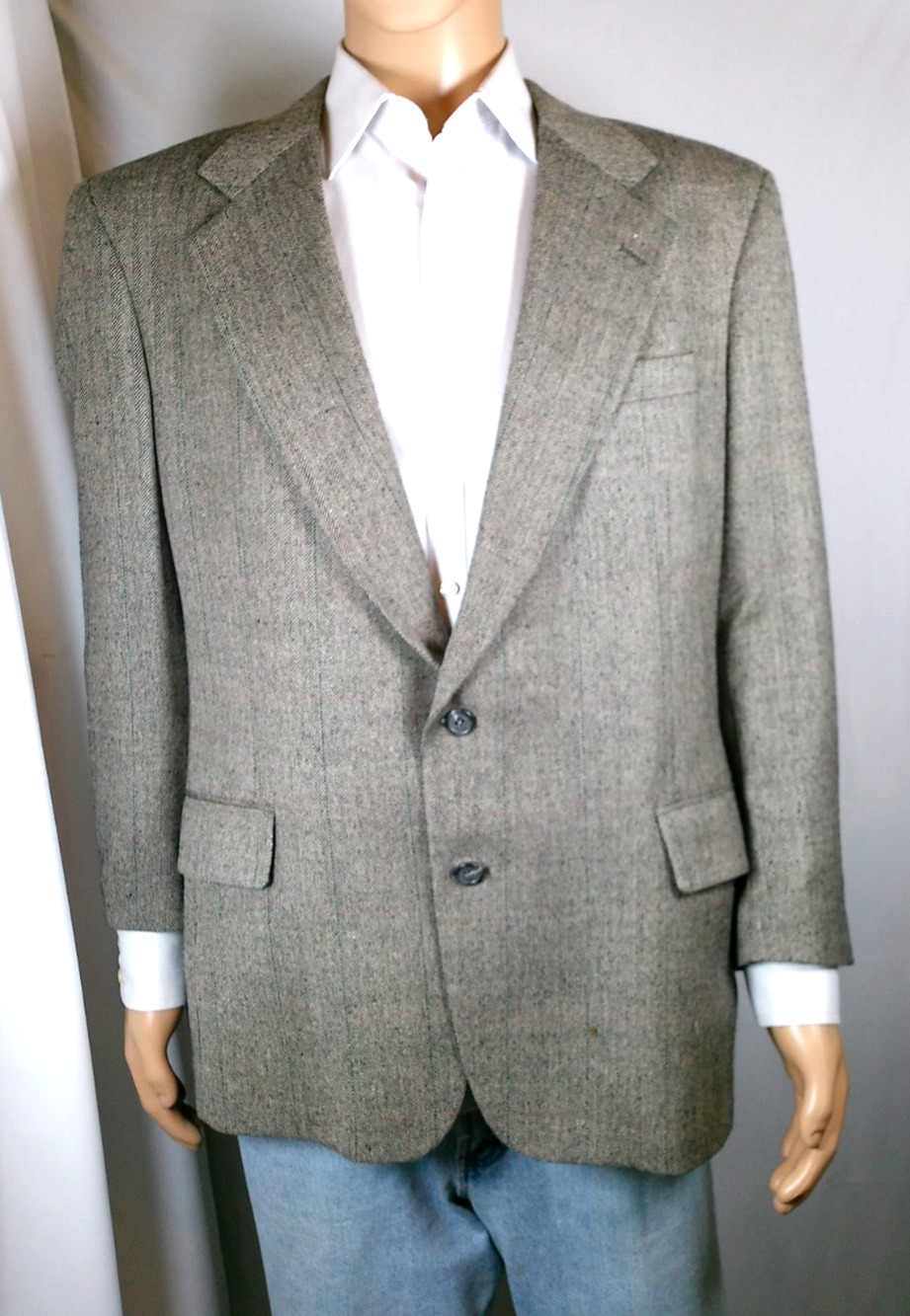 Mens Silk Wool Herringbone Blazer 44R 2-Button Sport Coat Summer Wedding Gray
